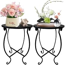 MINI Outdoor Side Tables, 10" Round 15" Tall Patio Side Table Plant Stand, Set of 2 Metal Small Round Side Table for Patio Yard Porch Balcony Garden Bedside Indoor Outdoor Use