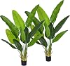 Artificial Bird of Paradise Plants, Fake Tree with Realistic Leaves and Durable pots, No Adjustable Branches Artificial Tree for Indoor and Outdoor Decoration 2Packs 5FT