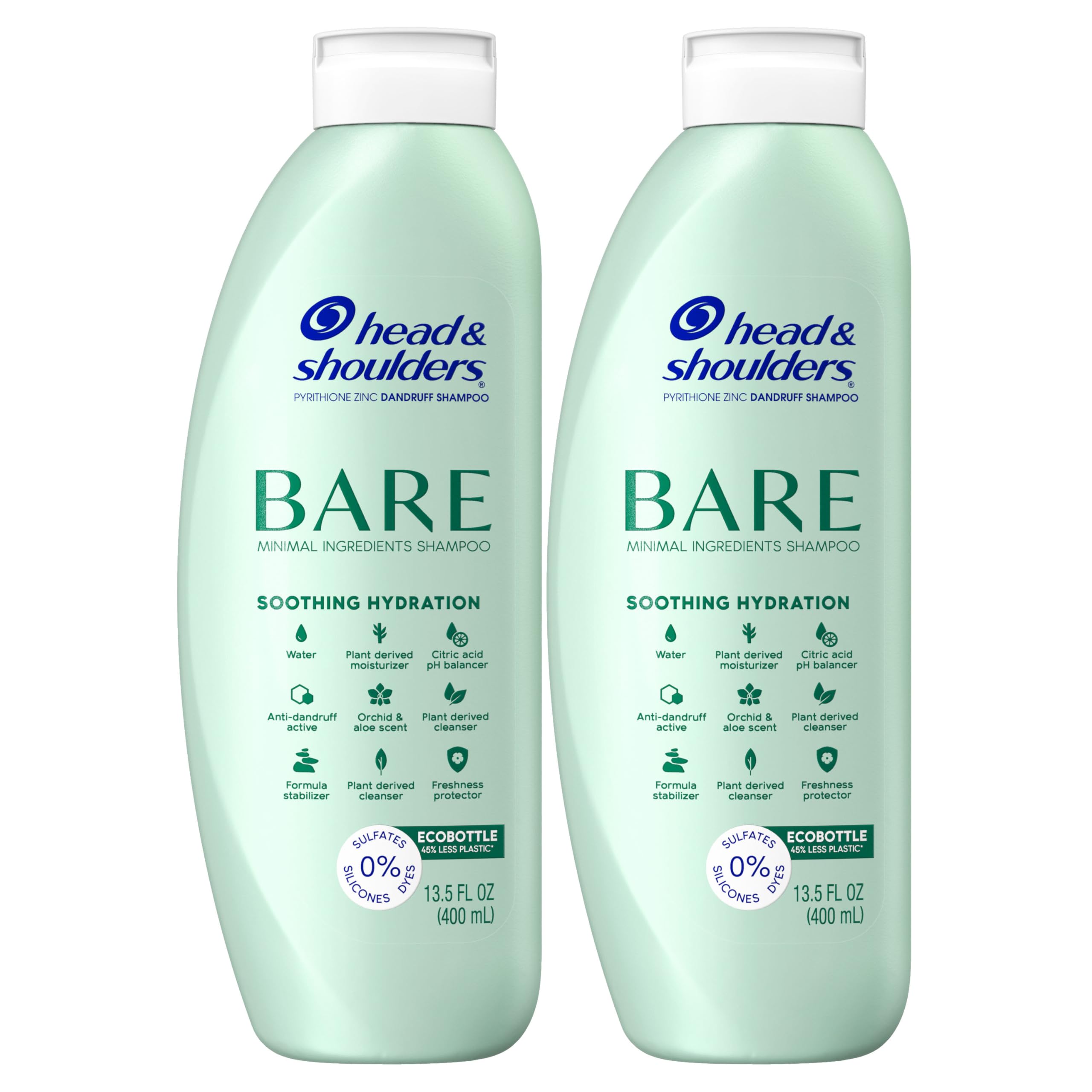 Anti-Dandruff Shampoo, BARE Soothing Hydration Twin Pack, 1% Pyrithione Zinc, Dry Scalp Relief, Free of Sulfates, Silicones, Dyes, 13.5 fl oz Each