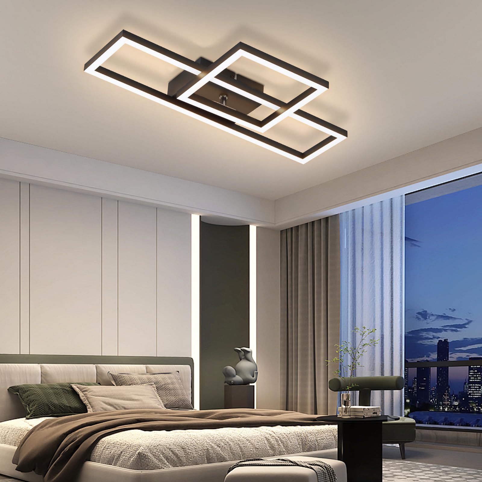 Plafonnier LED noir 20W, design contemporain, 3000K blanc chaud