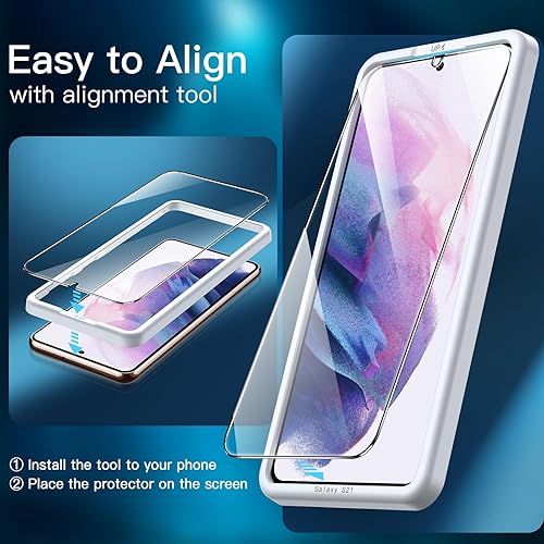 Miniatura 5 de JETech Protector de pantalla para Samsung Galaxy S21 5G de 6.2 pulgadas, película de vidrio templado con herramienta de fácil instalación,