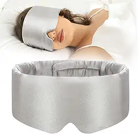 Máscara de dormir 100% seda amoreira, máscara de olho para mulheres e homens com faixa ajustável, para dormir de lado, máscara de dormir blackout para viagem e escritório (cinza)