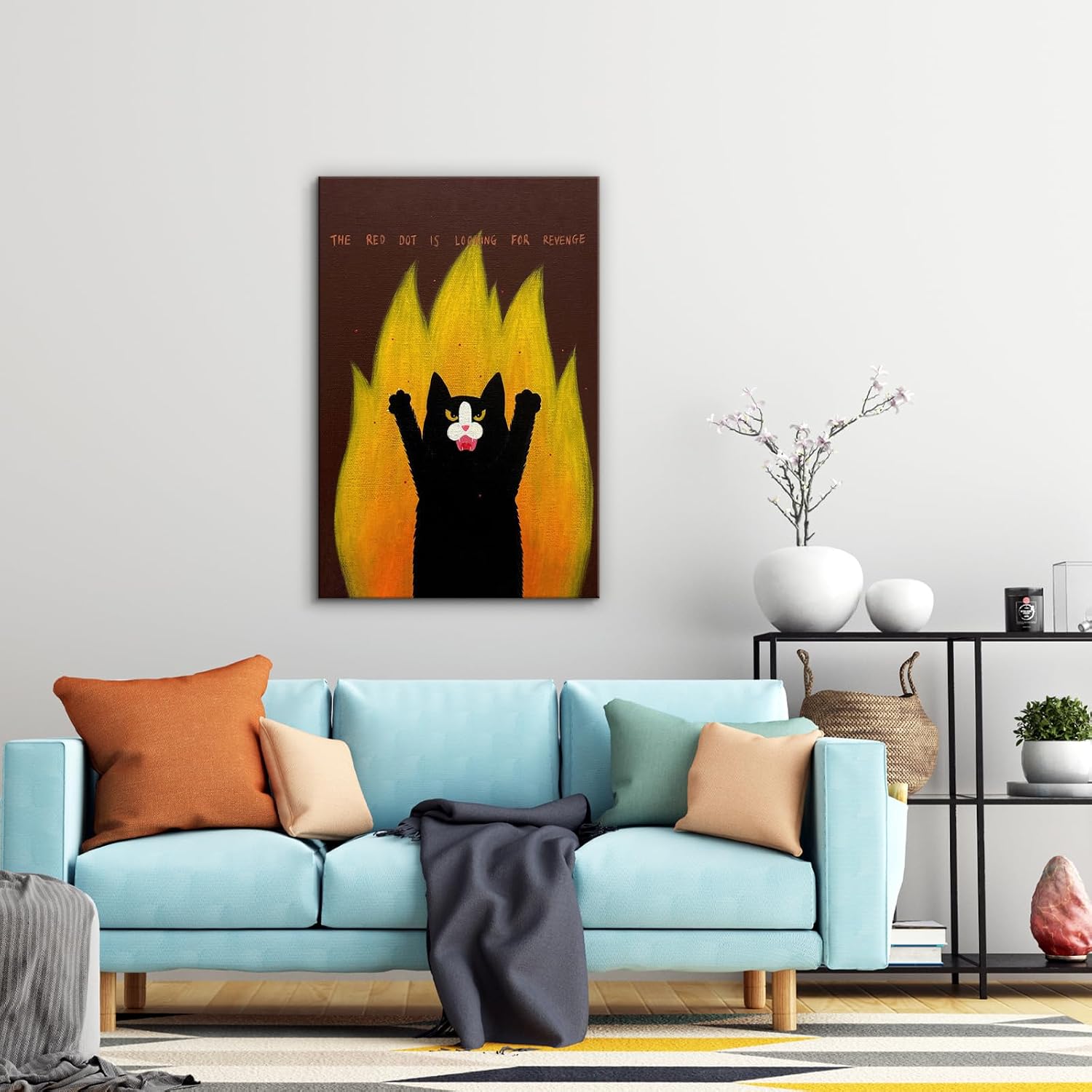 Craftline - Funny Angry Black Cat in Flames Canvas Wall Art Personal Quote Print Painting Pet Animal Cartoon Poster Minimalist Photo Wall Decor for Pet Shop Living Rooms Bedrooms 16"x24"