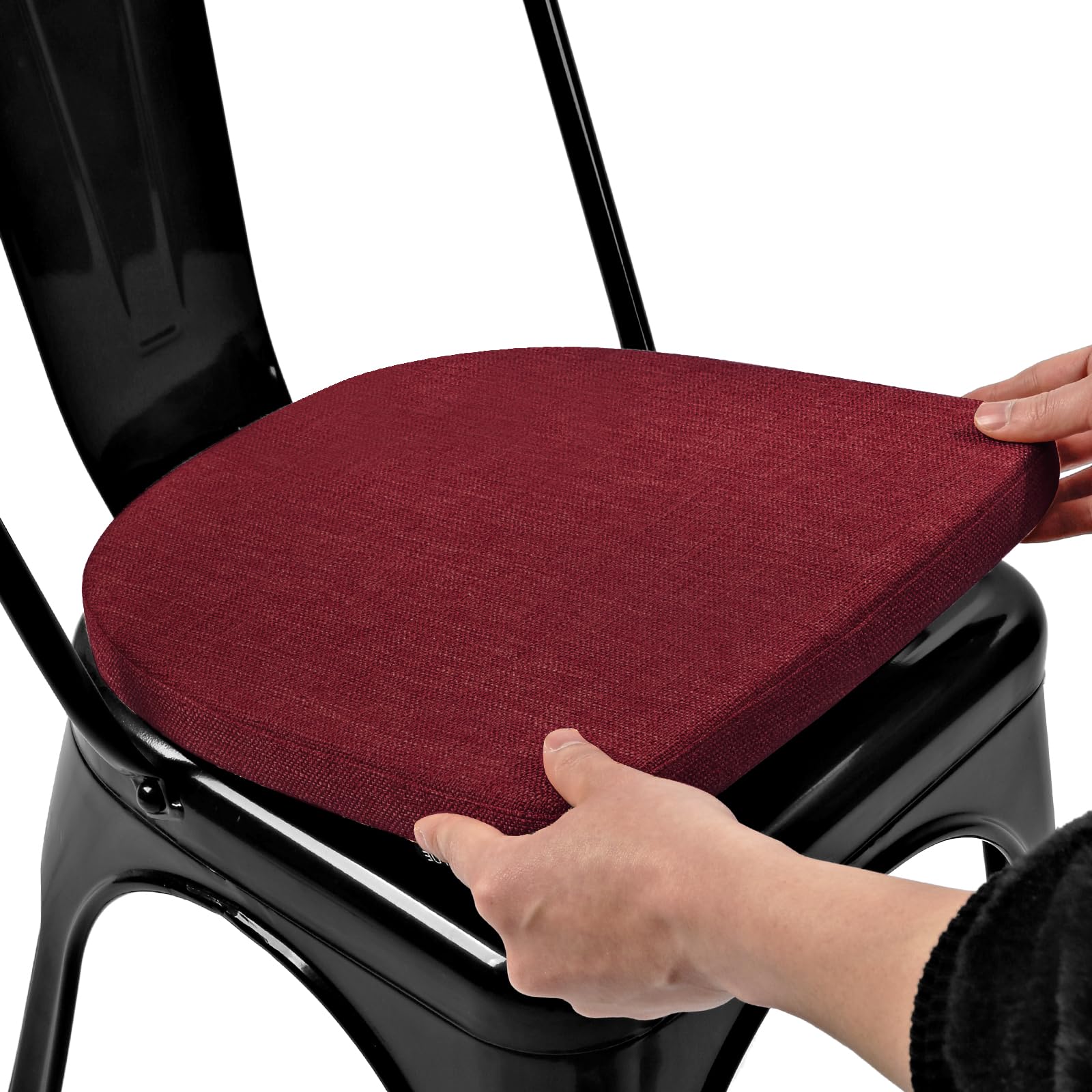 BUYUE Friendly Woven Fabric 14x14 Magnetic Cushion for Metal Chair 1 Piece, Enhanced Anti-Slip Seat Pad for Dining Kitchen Café Stackable Chair (U-Shape, Red, 1 Count)