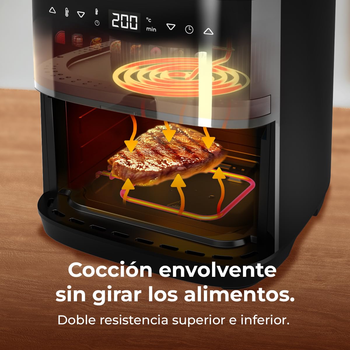 Cecotec Freidora de Aire 8L con Doble Grill, Air Fryer, Cecofry&Grill Duoheat 8000. 2200W, Dorado Perfecto y Sabor de Parrilla en Carnes, Temperatura entre 80-200°C, 8 Menús y Ventana — view 3