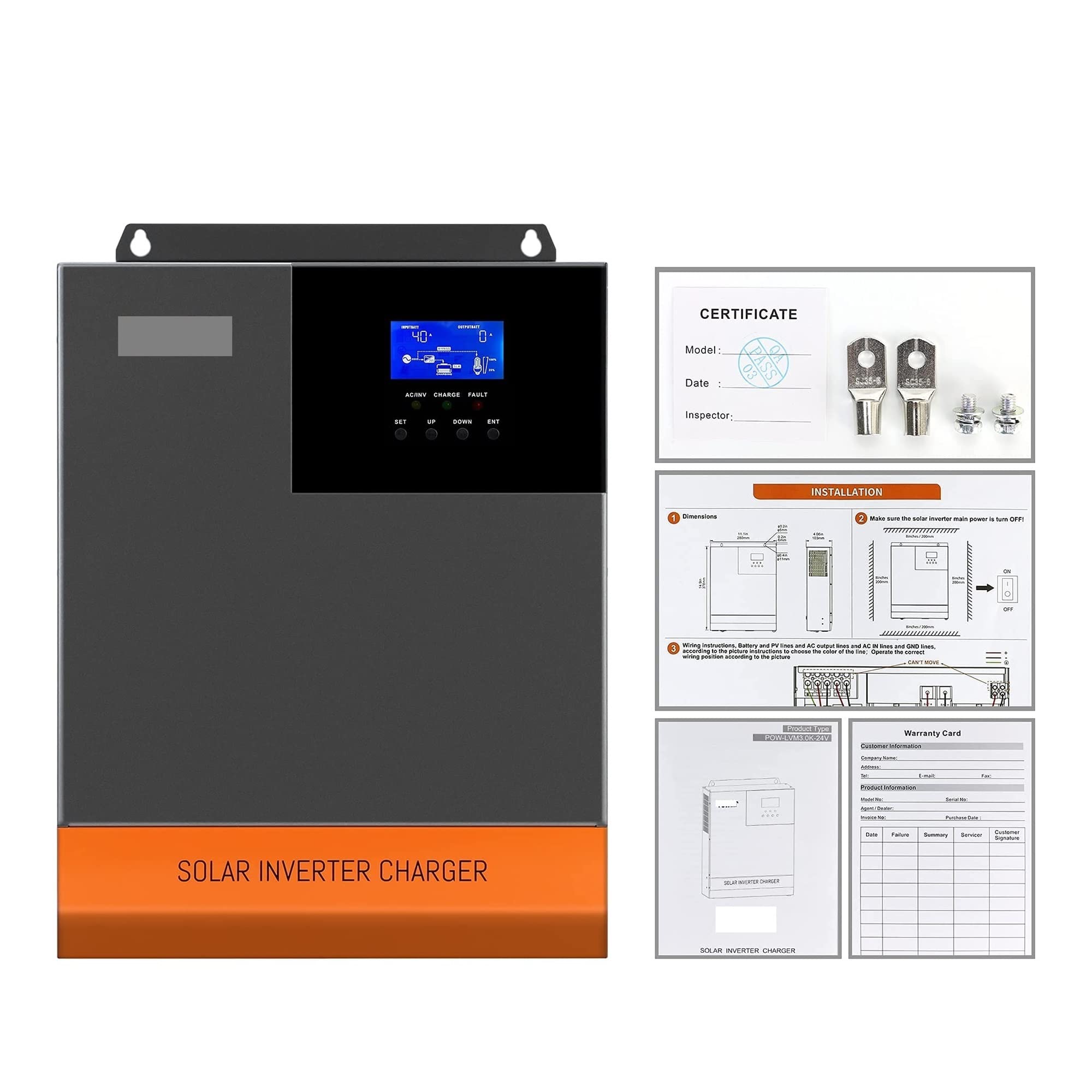 Inwerter solarny 110 V, hybrydowy, 48 V, 24 V, 5 kW, 3 kW, wbudowana ładowarka 80 A, 60 A, hybrydowy falownik sinusoidalny, 100 V do 120 V (3 kW 24 V, z Wi-Fi, 100-120 V)