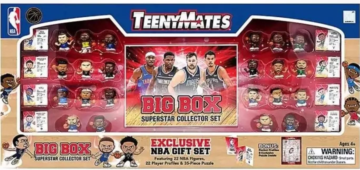 NBA TeenyMates Basketball 2024 Big Box Superstar Collector Set 22 Piece Gift Set + 35 Profile Cards Puzzle