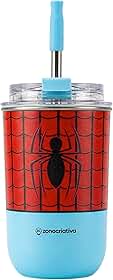 Zonacriativa – Copo Neo com canudo 300ml Spider Man | Copo Térmico, Tampa c/Vedação por Pressão e Canudo c/Protetor de Silicone | Mobilidade e Conforto para Quem Não Abre Mão de Beber c/Canudo