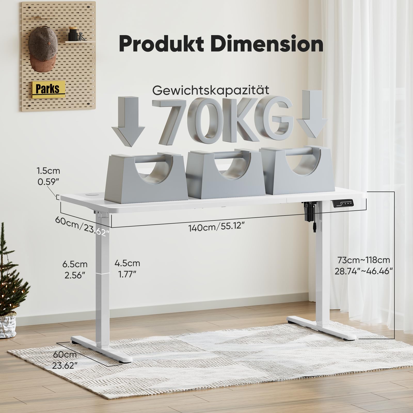 Sweetcrispy Höhenverstellbarer Schreibtisch mit Monitorständer, 140 x 60 cm Schreibtisch Höhenverstellbar Elektrisch, Ergonomischer Steh-Sitz Tisch, Computertisch Standing Desk, Weiß