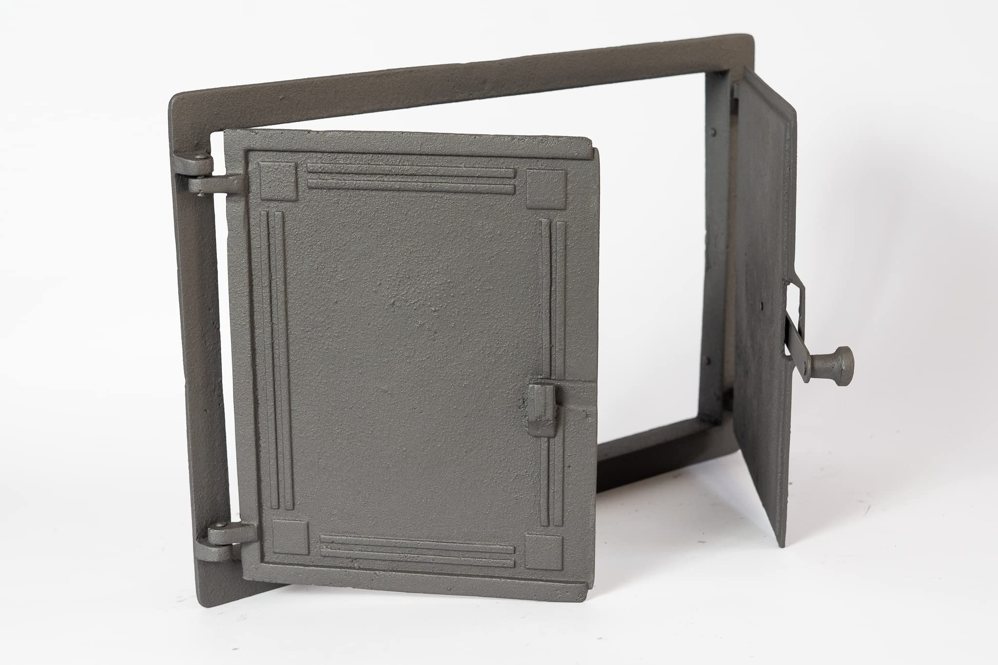 Sezam, Puerta de horno de hierro fundido, puerta doble para horno de pizza de 48 x 32,5 cm, con termómetro de 500 C, horno de pan, cocina de jardín y cámara de ahumado, color grafito
