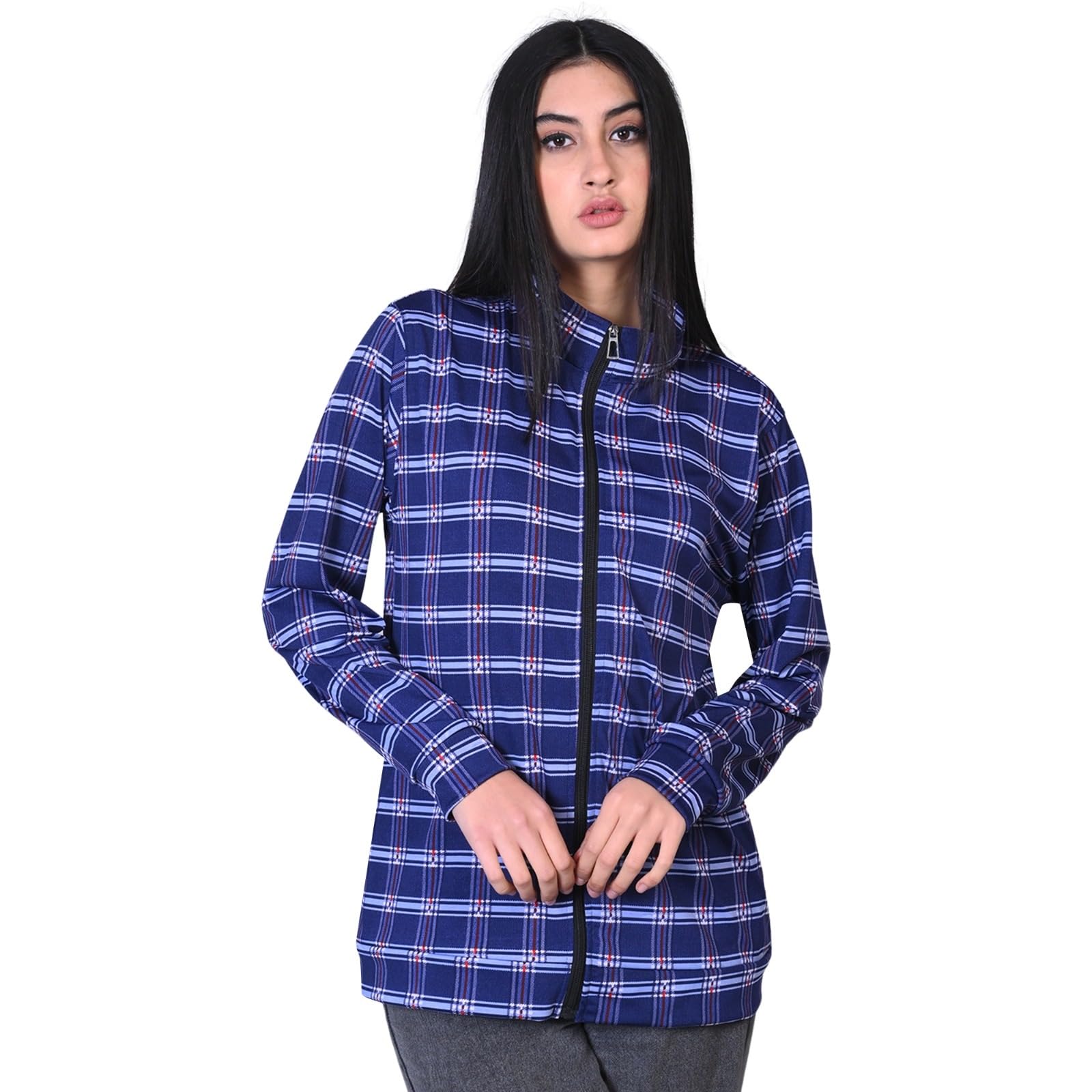 sarus india Women's Checked Jacket, Full Zip Front, Long Sleeve, 4 Way Stretchable, Lightweight Casual Winter Outerwear-picture-15