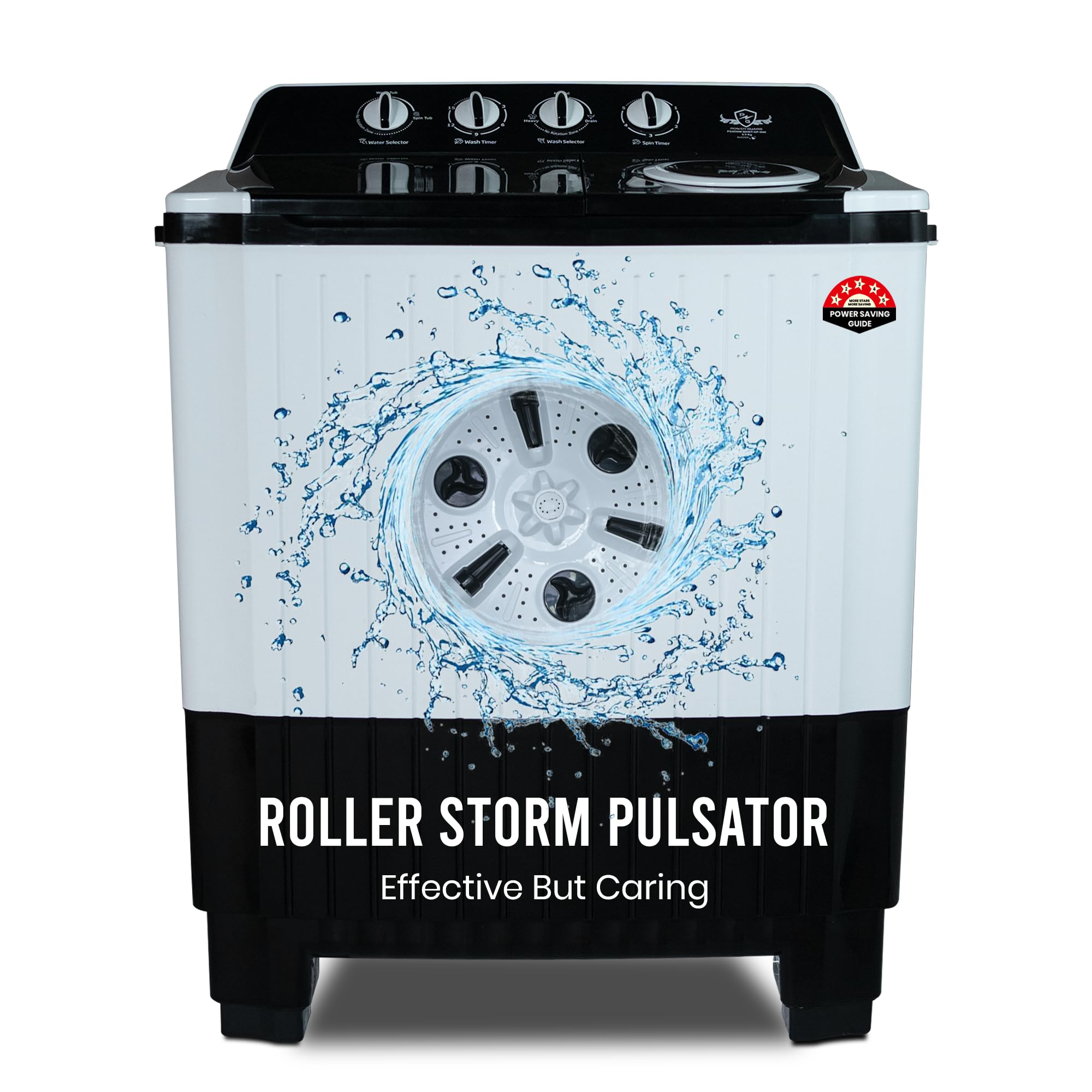 Power Guard 9Kg Semi Automatic Top Loading Washing Machine (PG90WM-BKWT-OP-WW,Black White)