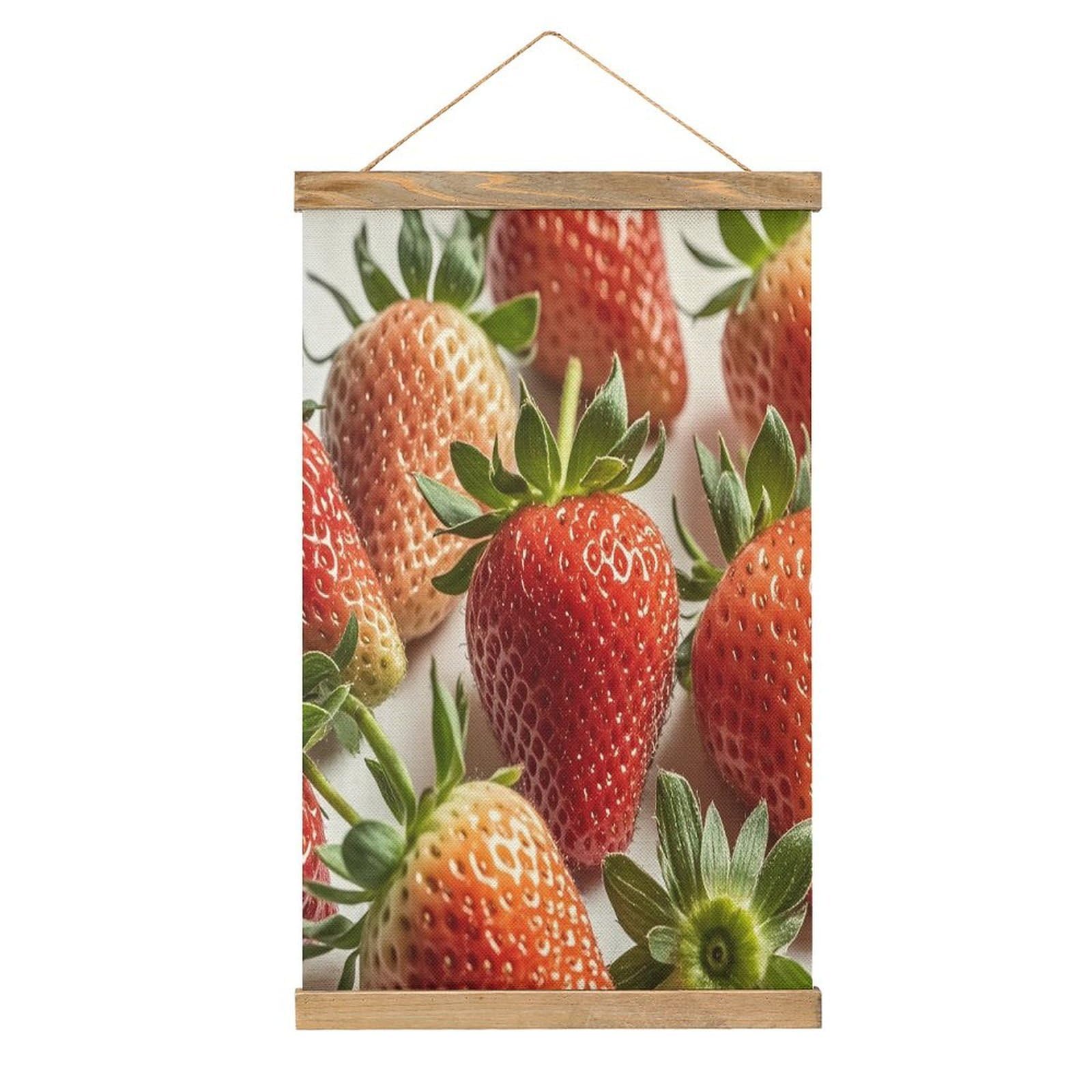 FekiLoot Strawberry Pattern Wall Art Poster Hanger Frame Linen Wall Art Decor Vintage Hanging Poster Hanging Wall Decor Rustic Retro Wall Art Print for Living Room Decor 20.4 X 13.1Inches