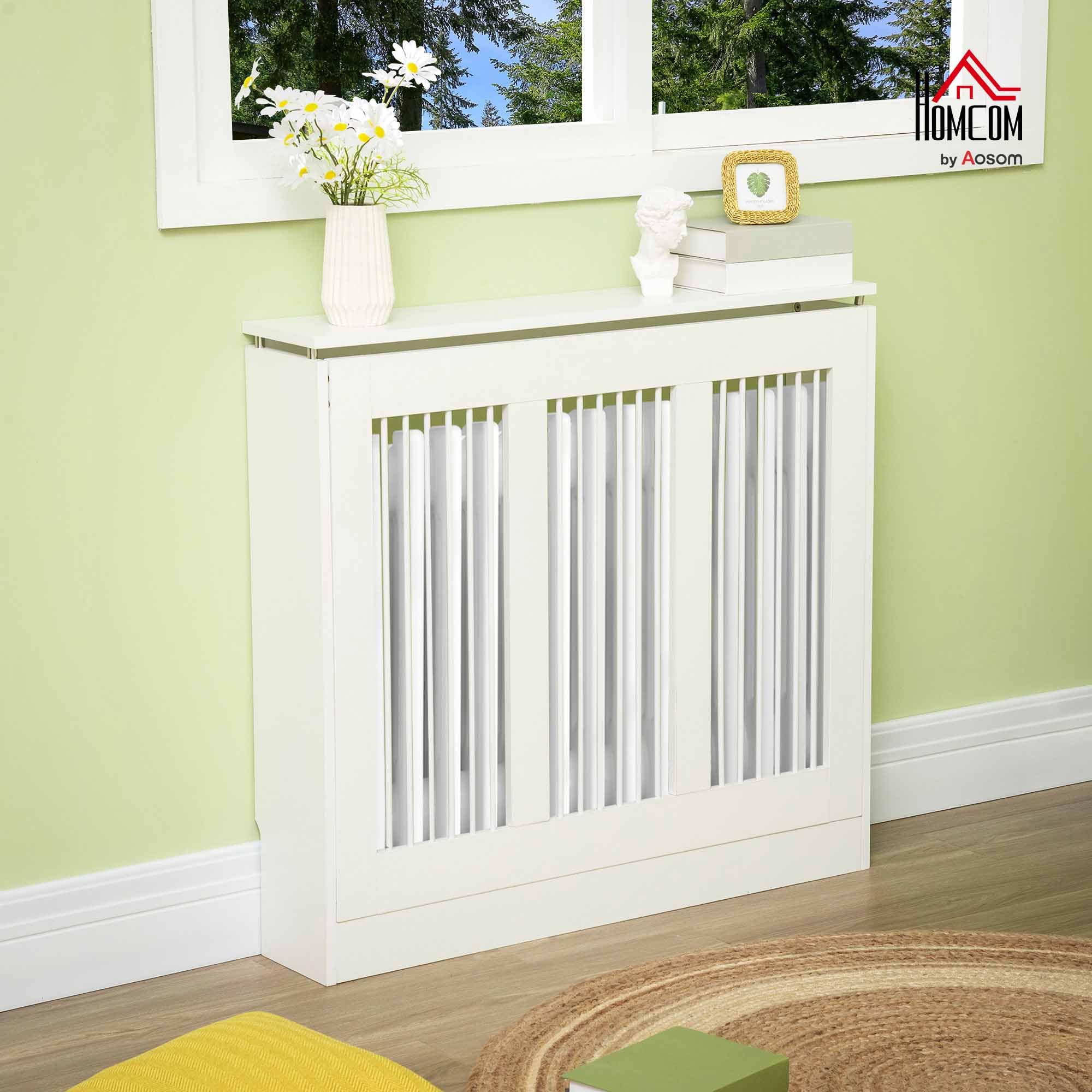 HOMCOM Cubierta de Radiador Blanco 90x18x84 cm Cubre Radiador de MDF Diseño Moderno Estante para Radiador Vertical para Sala de Estar Dormitorio