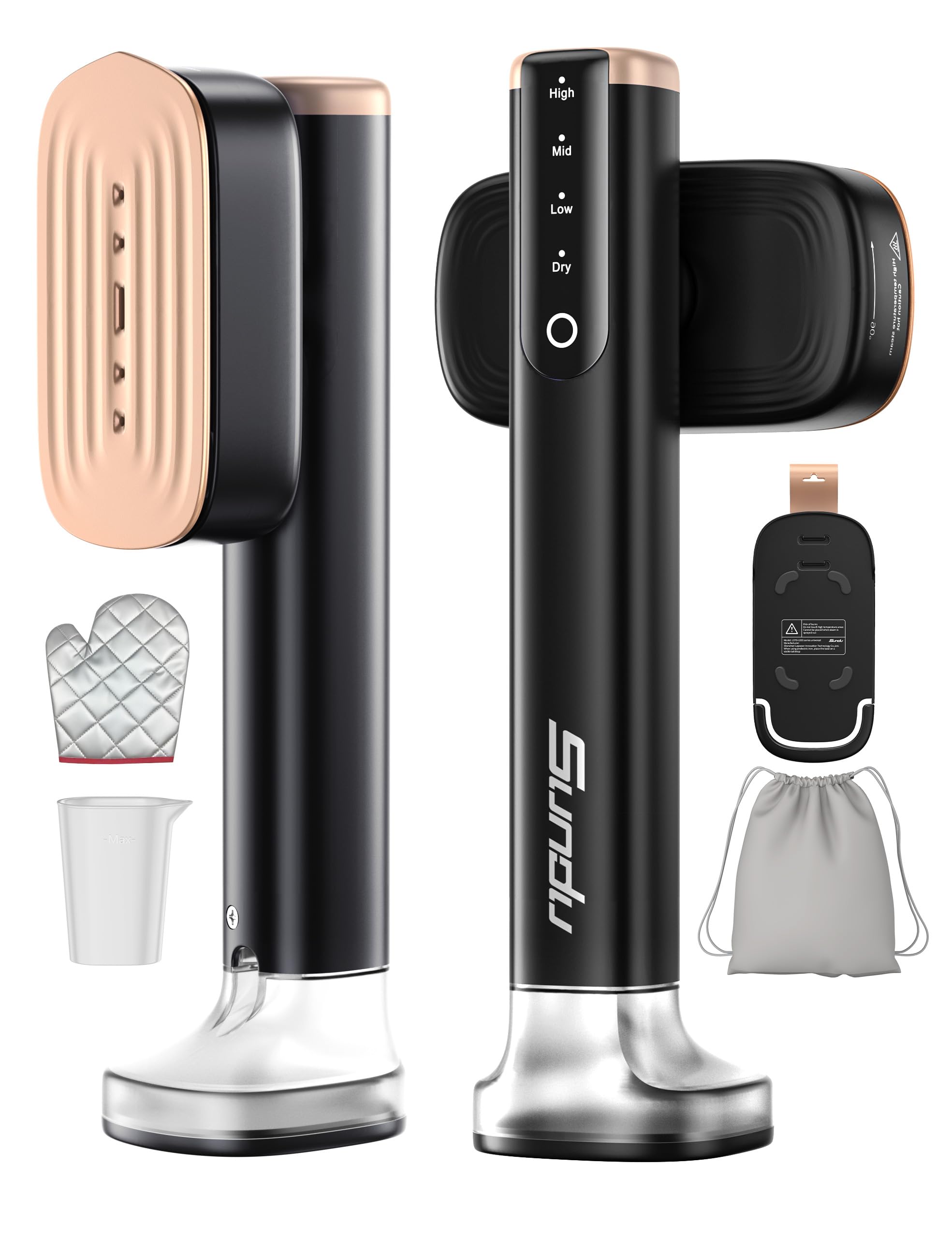 Sundu Steamer for Clothes Portable Handheld Garment Steamer,15s Fast Heat-up,180ml Tank,Steamer Ironing Gloves,35 Minutes of Continuous Ironing for Travel and Home(Black)