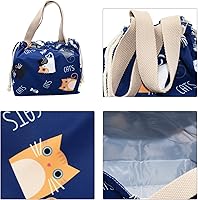 Vista 4 de enyuwlcm Mini Bolsa Tote de Almuerzo Reutilizable Pequeña Linda con Cordón Adecuada para Niñas Mujeres Gato Azul