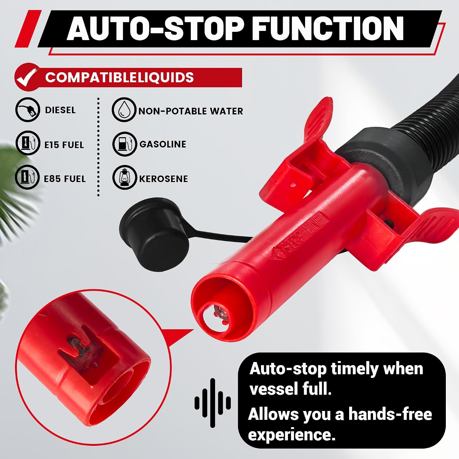 Portable Fuel Transfer Pump Battery Powered Automatic Stop Gas Pump For Gas Can, Electric Gas Can Pump With 51 Inch Long Hose