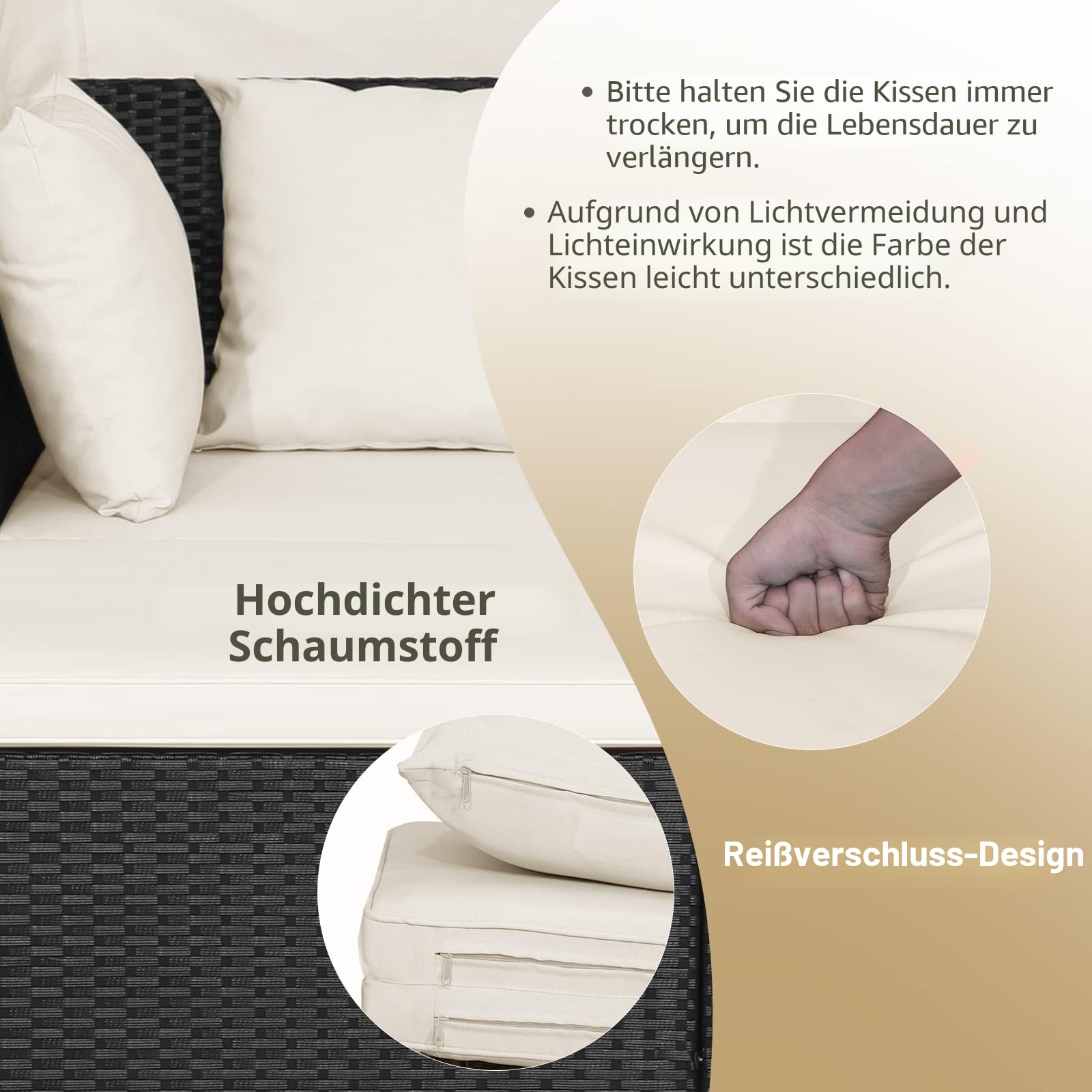 GIANTEX Sonneninsel Sonnenliege Set Rattan, Gartenliege 2 Personen mit faltbarem Sonnendach, Doppelliege Liegeinsel mit klappbaren Tablett & Kissen, Gartenlounge Gartenmuschel Daybed Outdoor (Beige)