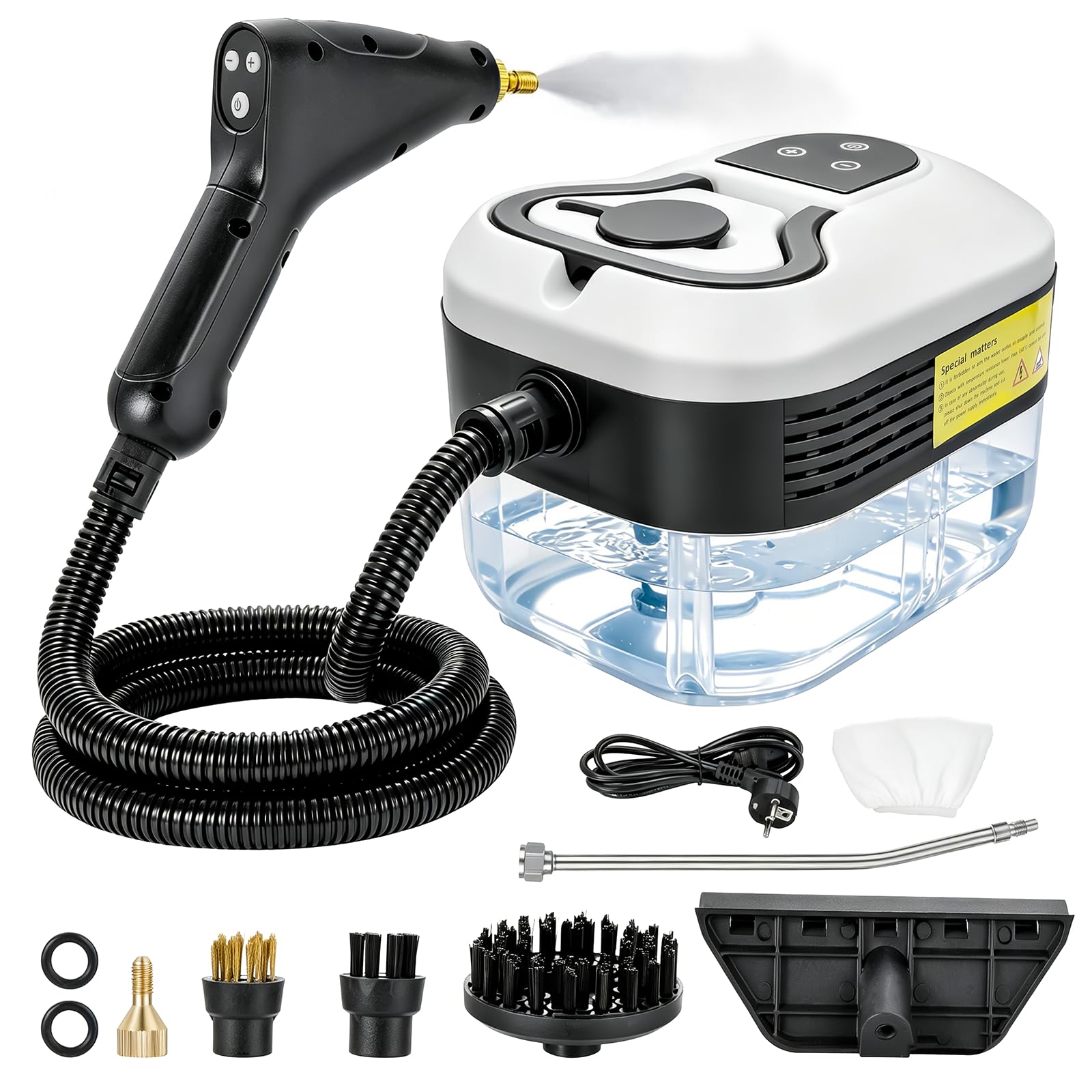 4.5 Bar Dampfreiniger Handgerät, 2500W Handdampfreiniger für das Haus Mehrzweck, 6 Einstellbare Geschwindigkeiten, 1.2L Wassertank, Aufheizzeit & 15 Sekunden für Auto, Küche, Bad, Fliesen, Fenstern