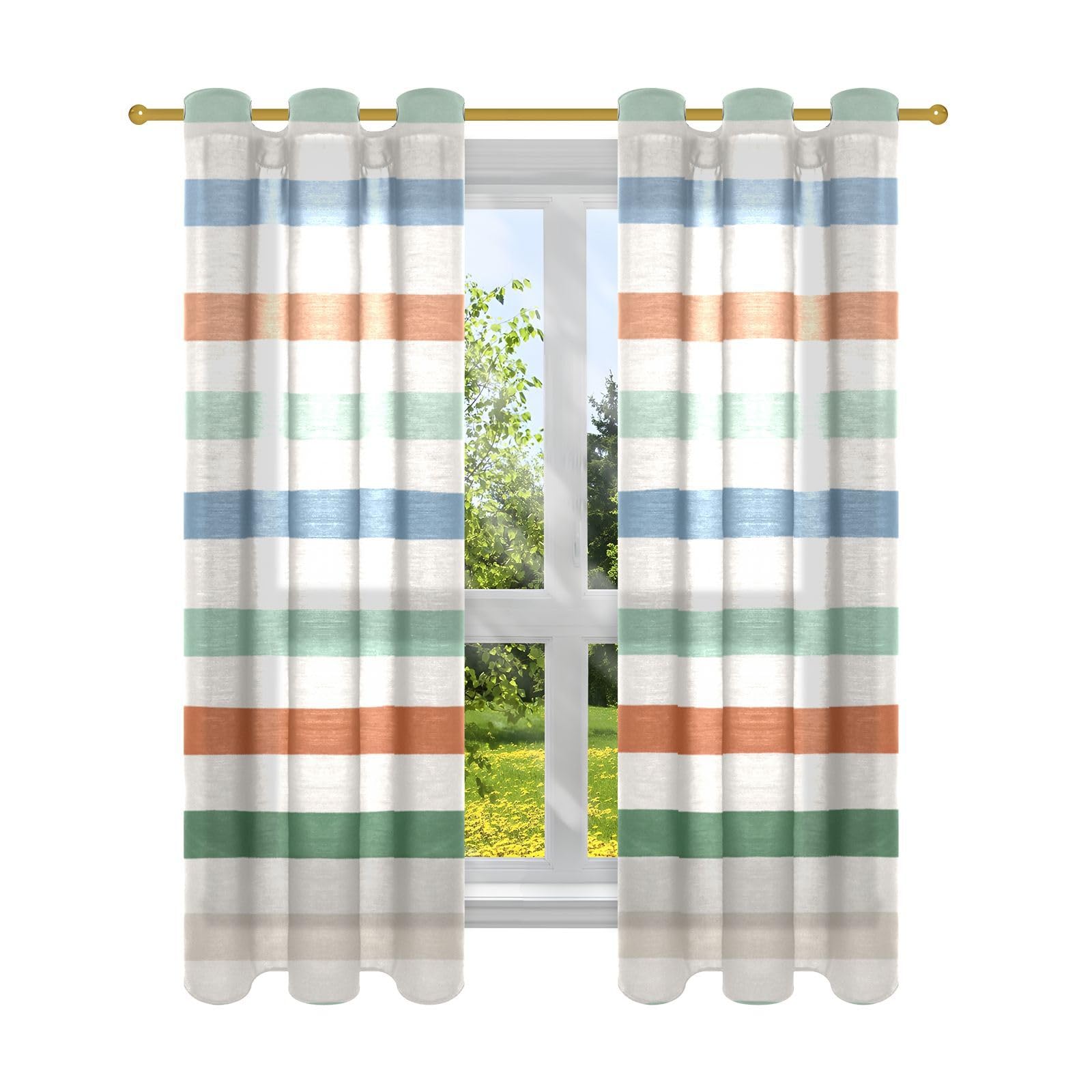 Rideaux semi-transparents verts et blanc cassé pour illuminer un salon ou une chambre d'enfant