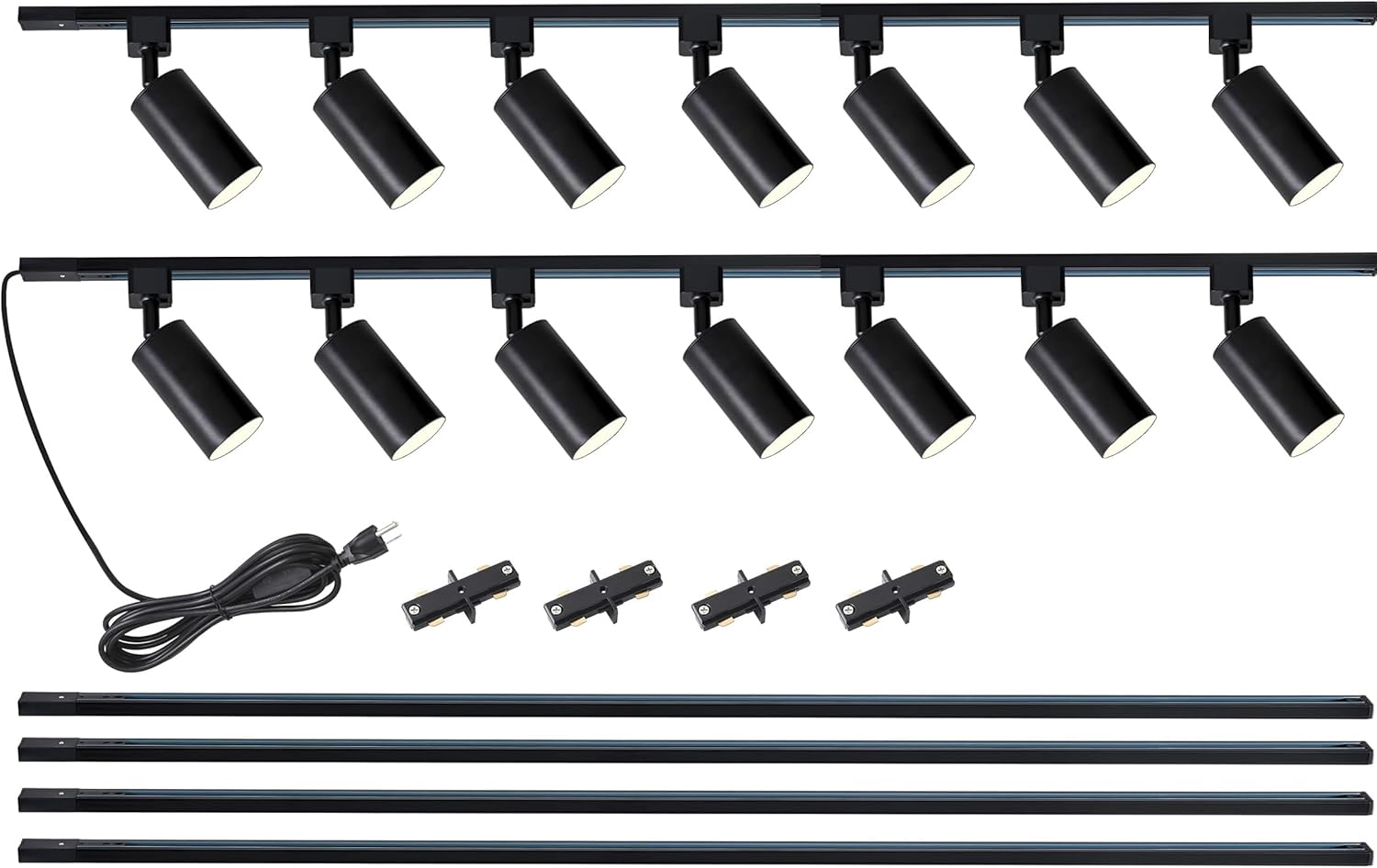 Plug in Track Lighting with Power Cord, 14-Light GU10 Track Lighting Kit with 13FT H Type Track Lighting Rails, Modern Kitchen LED Track Lighting Fixtures Ceiling Spot Light, Black (No Bulbs)
