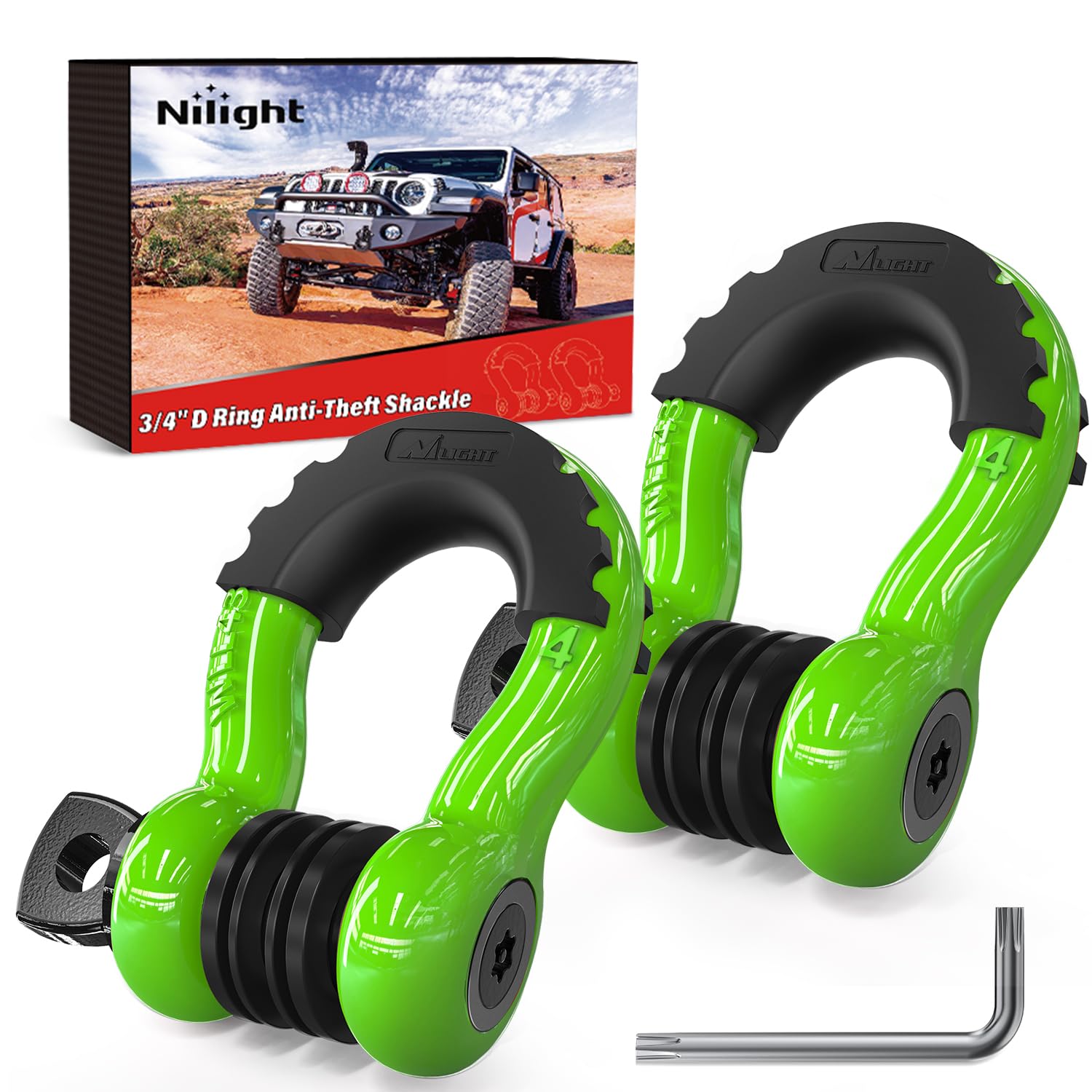Nilight 2 Pack 3/4" D-Ring Anti-Theft Shackle Tow Hook for Truck SUV UTV