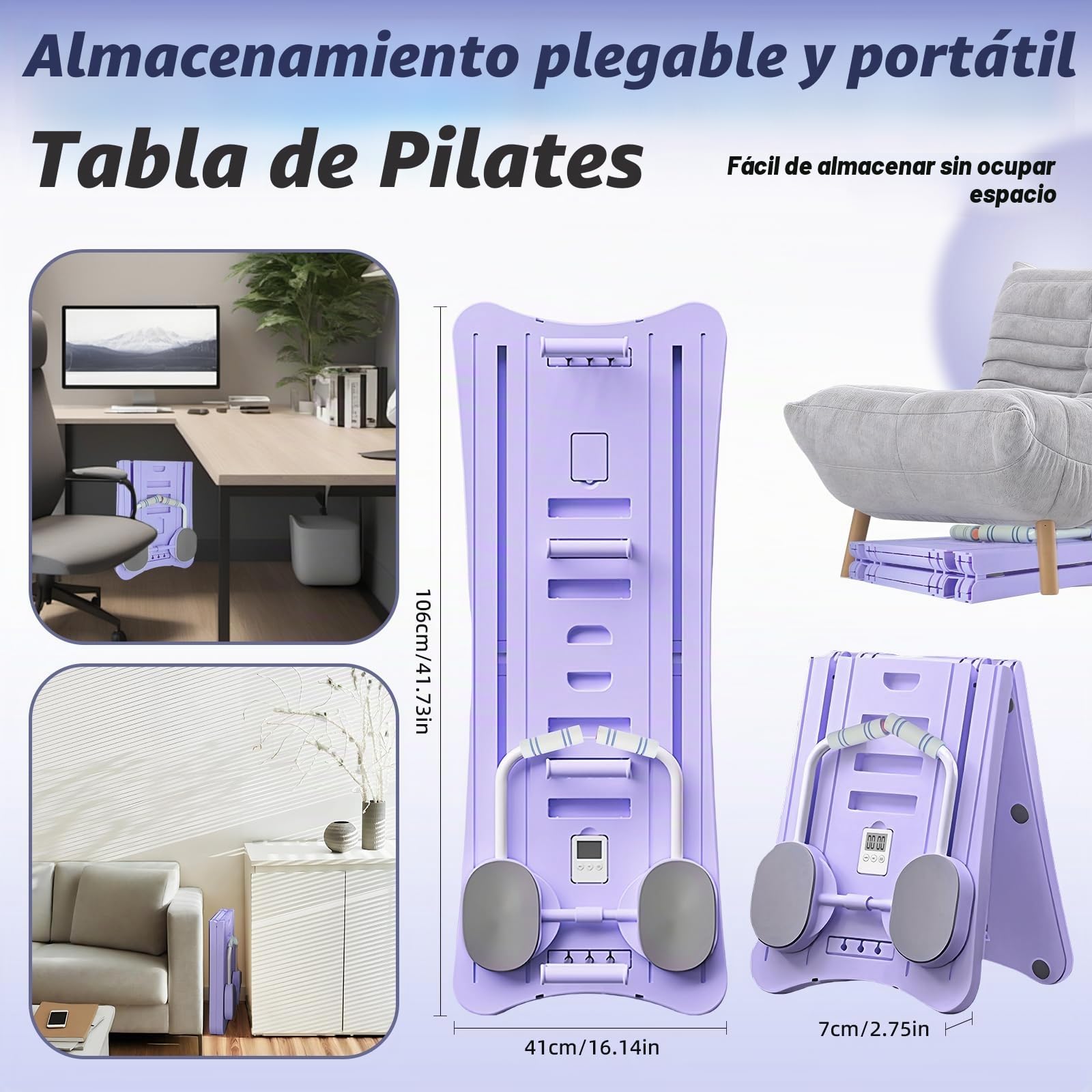 Pilates Reformer, Pilates Board Plegable, Reformer Pilates Maquina Multifuncional, Tabla Pilates con Entrenamiento Abdominal, Rebote Automático y Cuerda de Tensión para Gimnasio en Casa