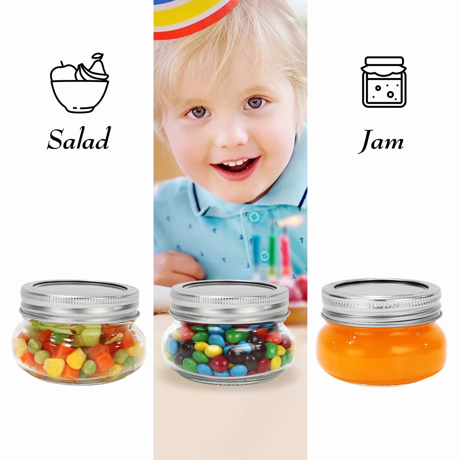 Yishik Mason Jars 4oz with Leak-proof Split-type Silver Lids,12 Pack Reusable Glass Canning Jar for Party & Wedding Favors,Fruits Storage or Homemade Gift - Image 3