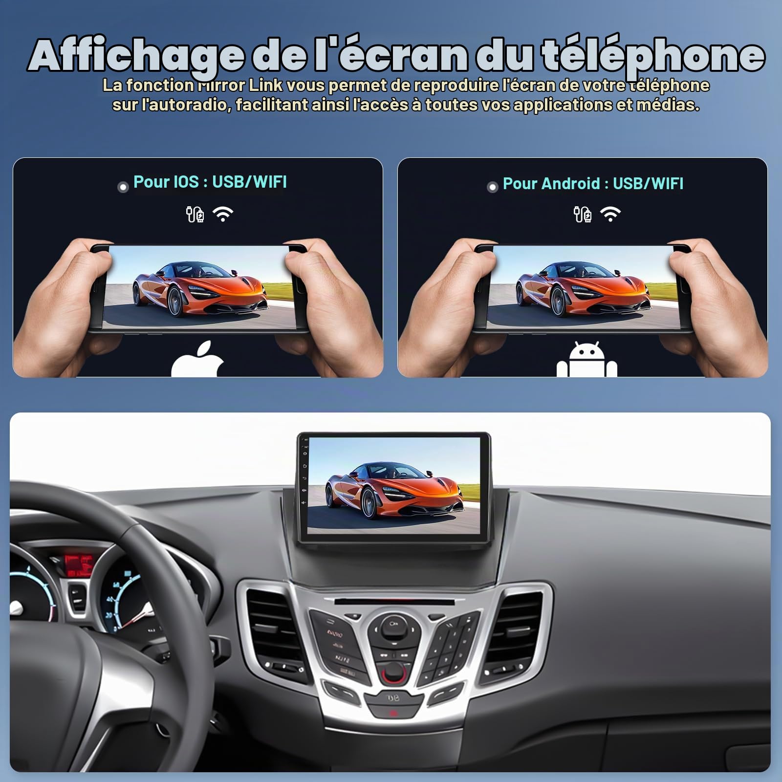 OiLiehu 2G+64G Android 13 Autoradio pour Ford Fiesta 2009-2014 avec CarPlay Android Auto sans Fil, 9“ IPS Écran Tactile Radio avec GPS WiFi Lien Miroir Bluetooth FM/RDS EQ SWC Caméra Arrière