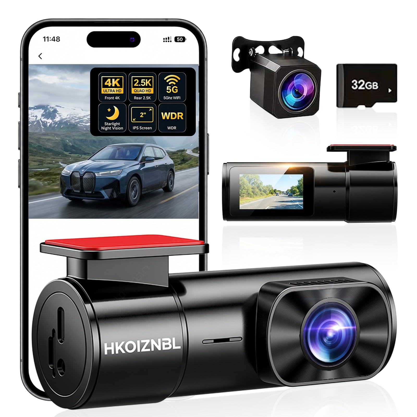 HKOIZBL 4K+2.5K Dash Cam Front and Rear