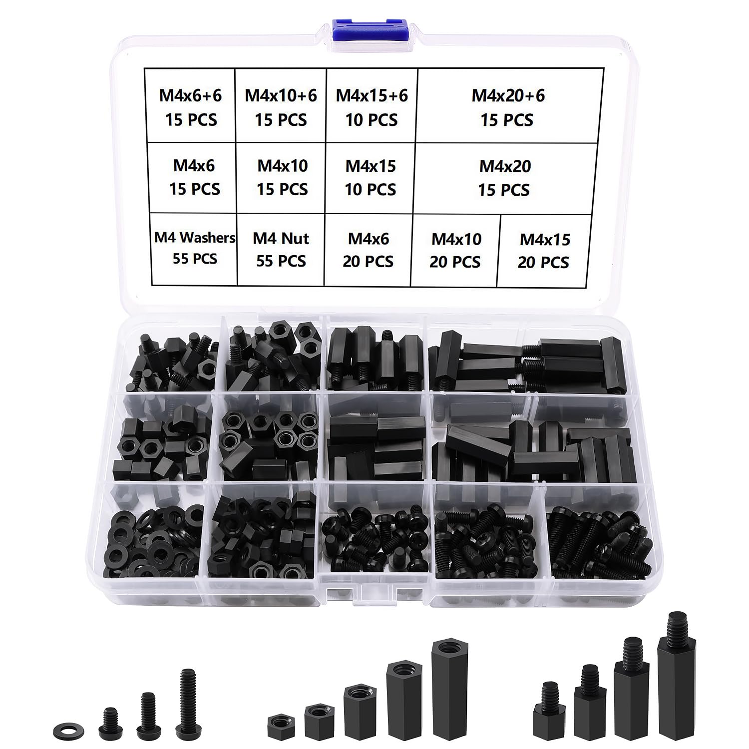 Lyeteung 280 PCS M4 Male Female Nylon Hex Spacer Standoff Screw Nut Threaded Pillar Assorted Assortment Kit, for PCB Board Motherboard, Black