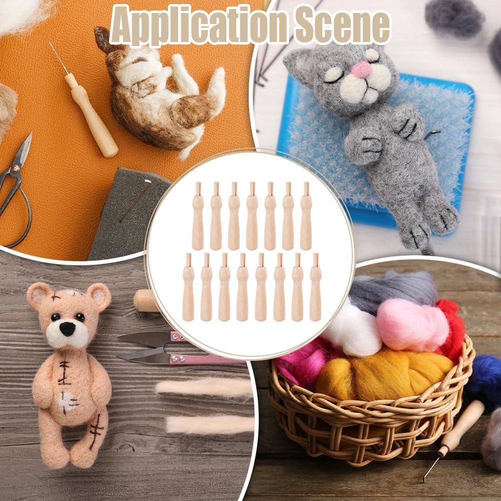 FREEBLOSS 15Pcs Wool Felting Needle Handles Wooden Punch Cross Stitch Felting Handles Poking Felt Pen Needle Felting Tools Punch Needles Holder 3.35"*0.6"