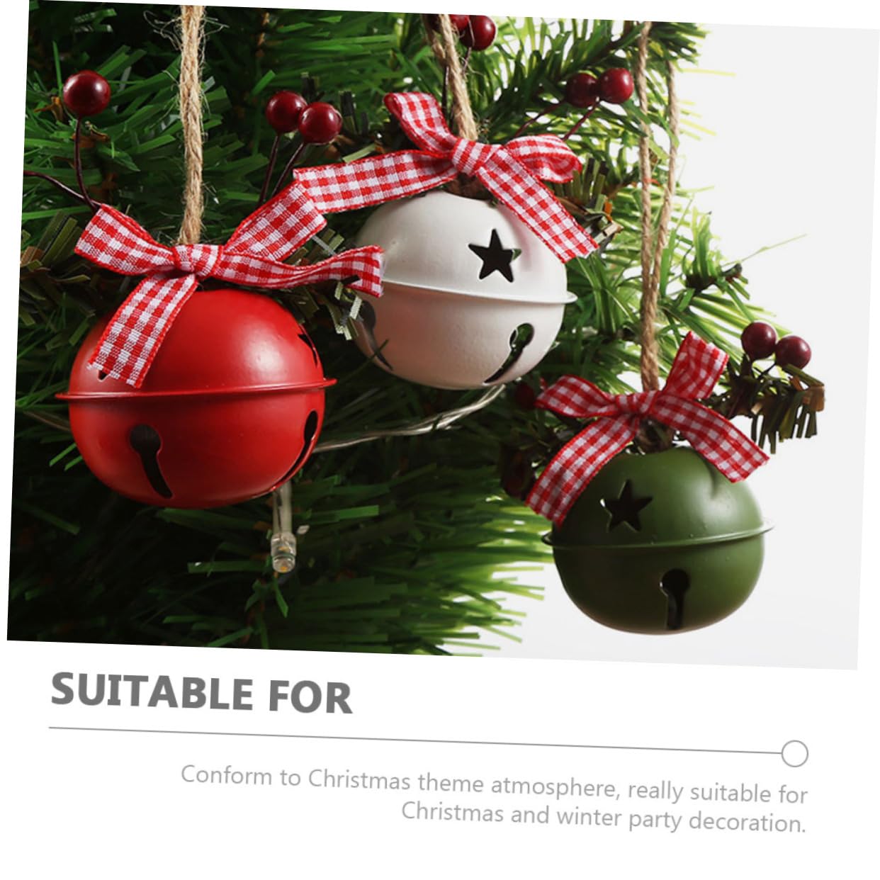Set 4 Campanelle Natalizie In Metallo – Rosso E Oro, Con Fiocchi E Bacche, Per Decorare Alberi E Ghirlande