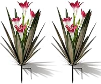 Homight Hand-Painted Metal Agave Lily Plant Statue - Rustic 16" Outdoor Garden Yard Art with Big Red Lilies, Waterproof Lawn Ornament