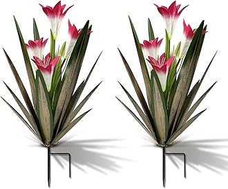 Homight Metal Agave Plant Outdoor Decoration Outdoor Garden Decoration Lily Mexican Yard Art Plant Garden Agave Lily Decorative Garden Gift… (2 Big Red Lilies)