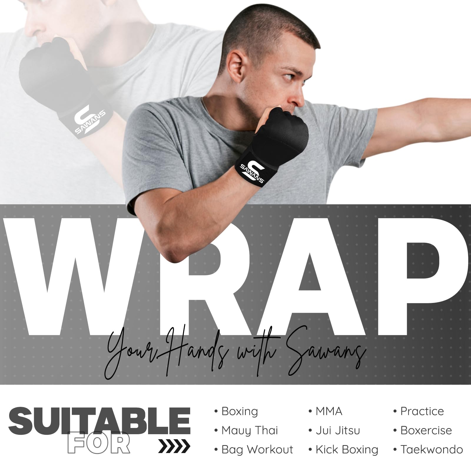SAWANS Guanti da Boxe Imbottiti con Cinghie da Polso Elastici per Muay Thai, MMA