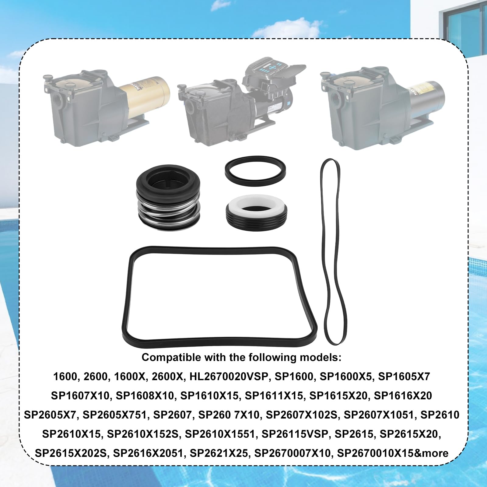 Zestaw Uszczelek SPX1600TRA Super Pump dla Hayward Go Kit 3, Części Zamienne Modeli SP1600 / SP2600 Regular/X/VSP / SPX1600TRA / SP1600Z2 / PS-201 / SPX1600R / SPX1600S / SPX1600T Basen