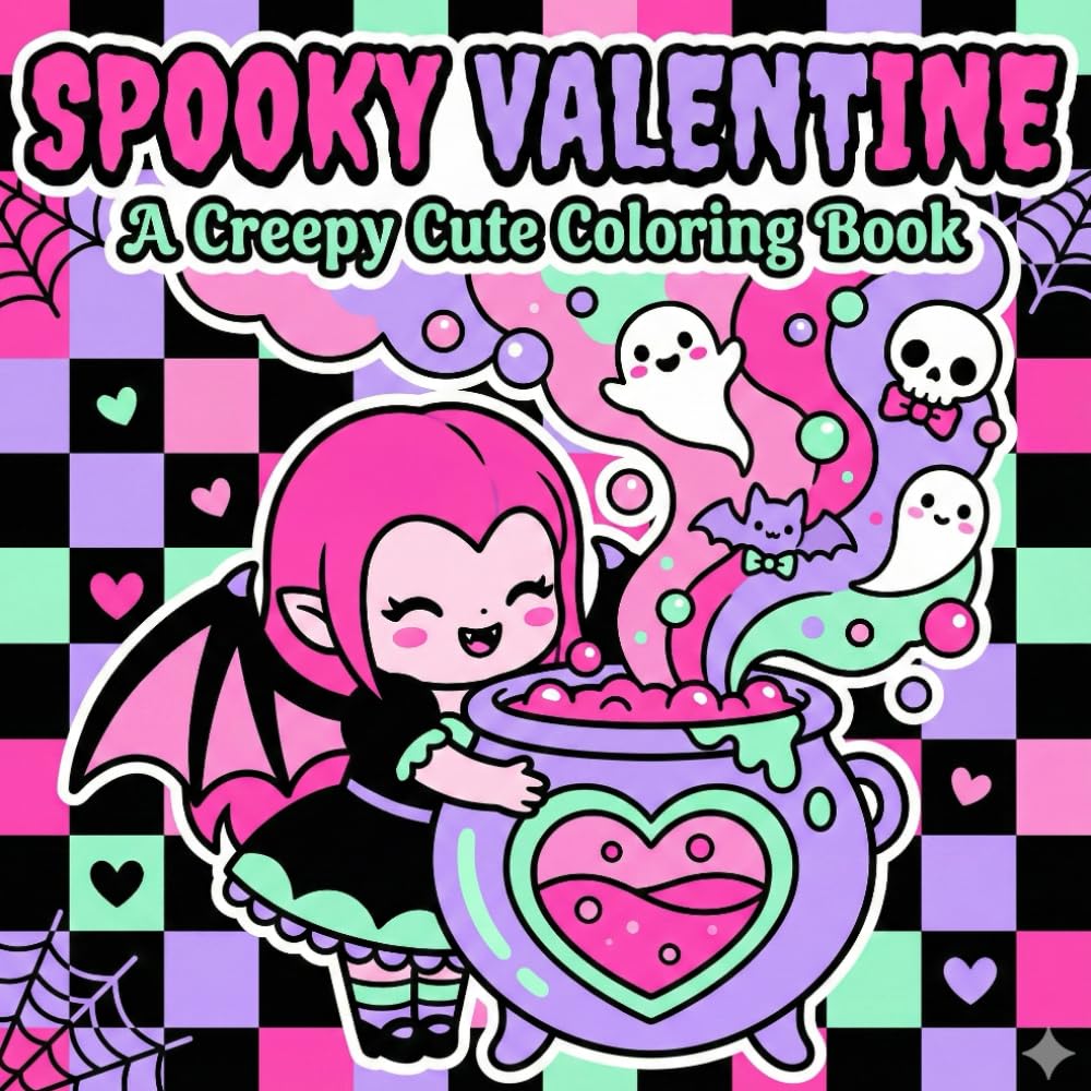 Spooky Valentine Coloring Book: 50+ Creepy Cute & Bold Designs featuring Skeletons, Ghosts, Zombies and Gothic Romance | Anti-Valentine’s Gift for Adults and Teens