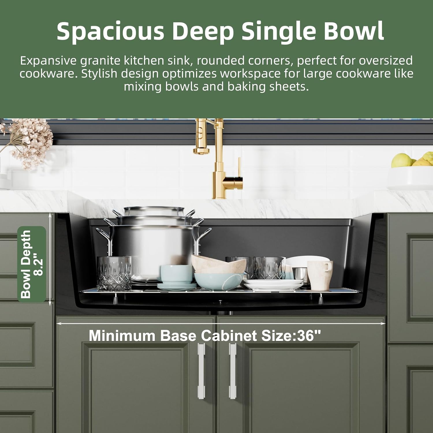 Davivy 33 Inch Black Granite Kitchen Sink Workstation, 33 x 19 Black Undermount Kitchen Sink, Dual Mount Installation, Deep Quartz Composite Single Bowl with Accessories