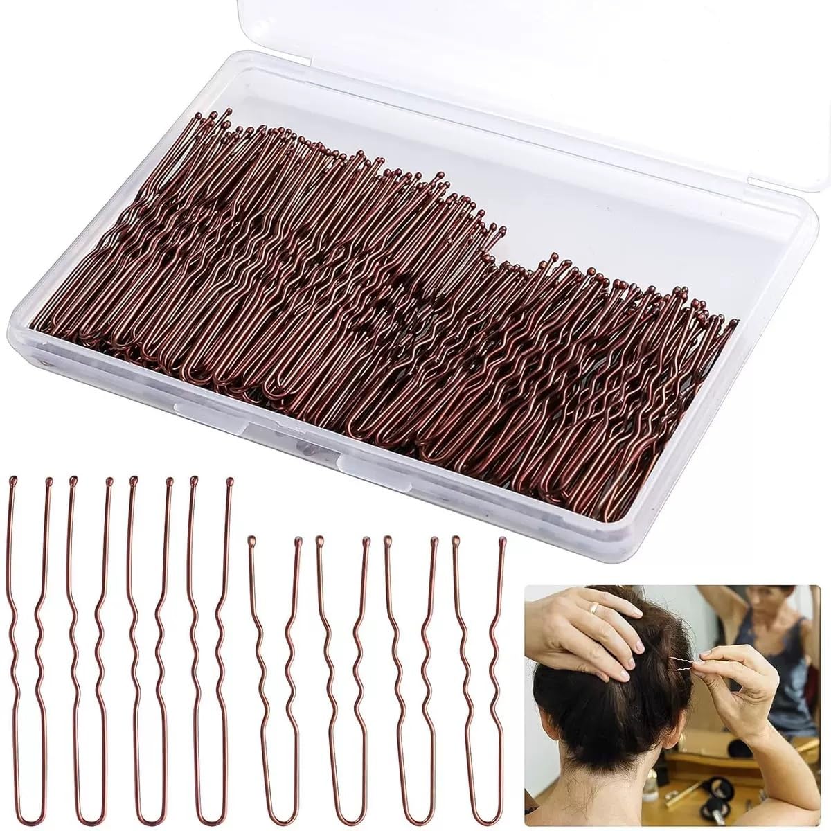 200Pcs Hair Pins Bobby Pins Brown Hair with Storage Box, Wavy Bobby Pins 2inch 2.4inch, U Shaped Hair Pins 2inch 2.8inch, Suitable for All Hair Types, Hair Clips Hair Pin for Women and Girls (Brown)