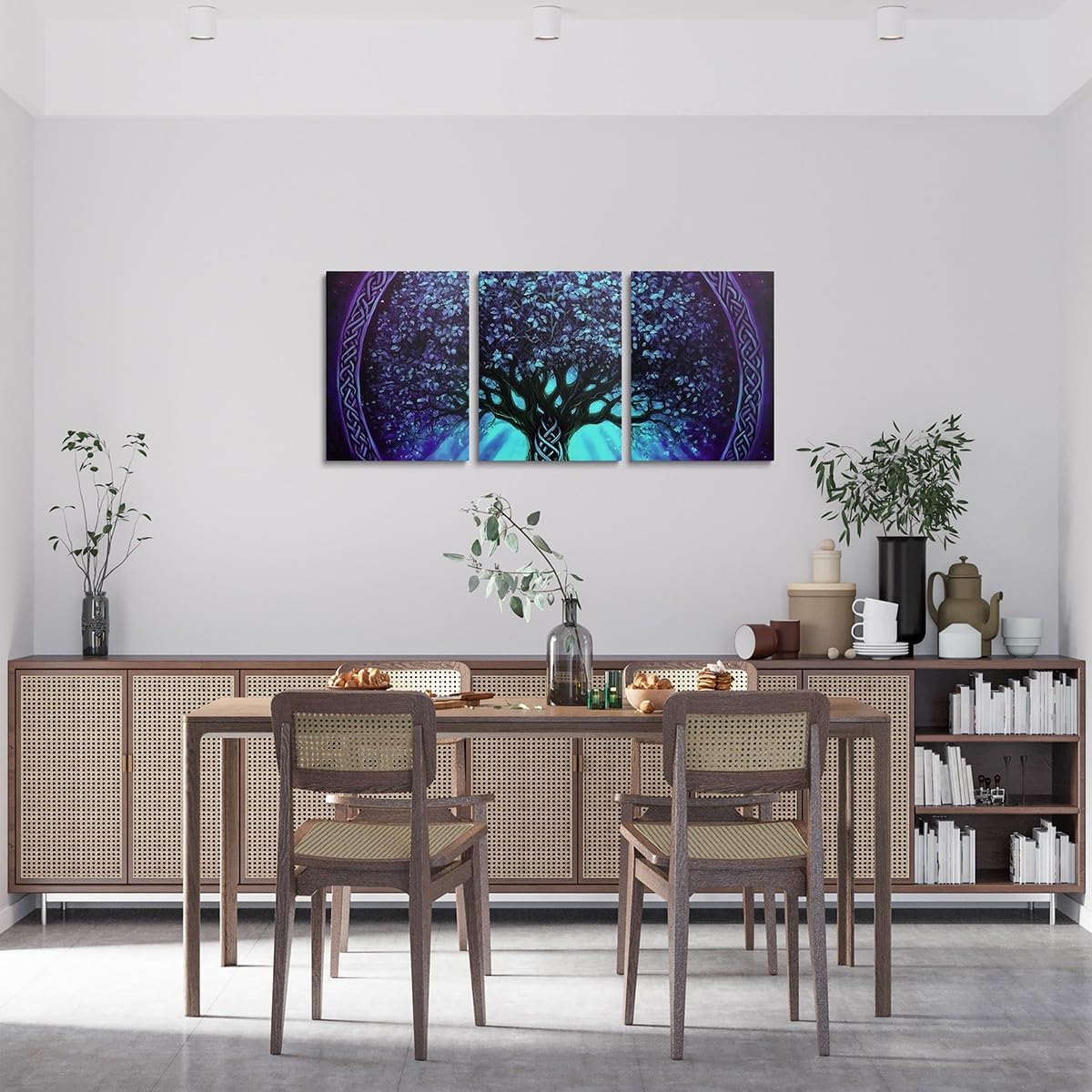 Castle Fairy Tree of Life Wall Art for Living Room,Purple Artwork Wall Decor for Bedroom Decorations for Kitchen,Exotic Style Bohemian Tree Paintings Office Canvas Pictures,Set of 3