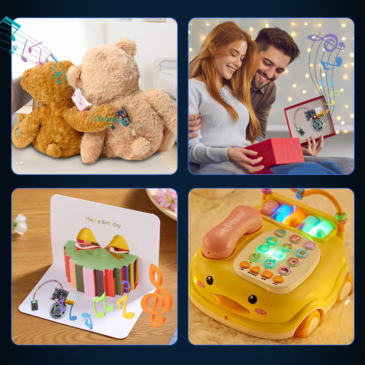 Chips de voz de 16 MB, módulo de sonido activado con botón pulsador, módulo de sonido de música MP3 para manualidades, Navidad, Año Nuevo, tarjetas de felicitación, caja con altavoz cable USB, 2P.