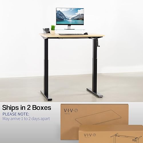 Vista 67 de VIVO DESK-KIT-MB7C - Escritorio manual de pie de altura ajustable de 71 x 30 pulgadas, parte superior de madera clara, marco negro, estación
