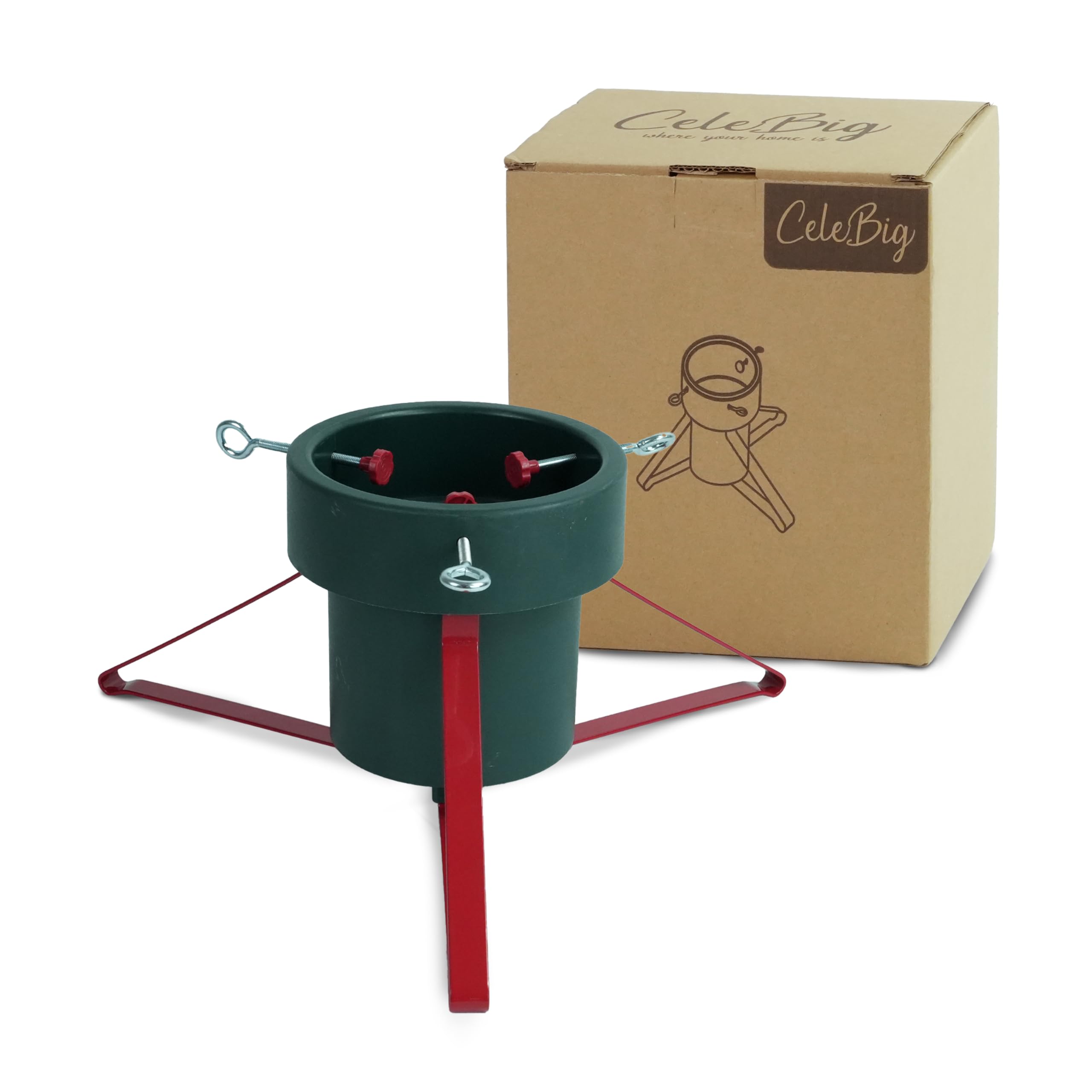 Support pour sapin de Noël pour arbres jusqu'à 1,8 m | Fixation manuelle avec 3 mécanismes à vis | Réservoir d'eau remplissable jusqu'à 1,5 L pour une stabilité supplémentaire | Support de