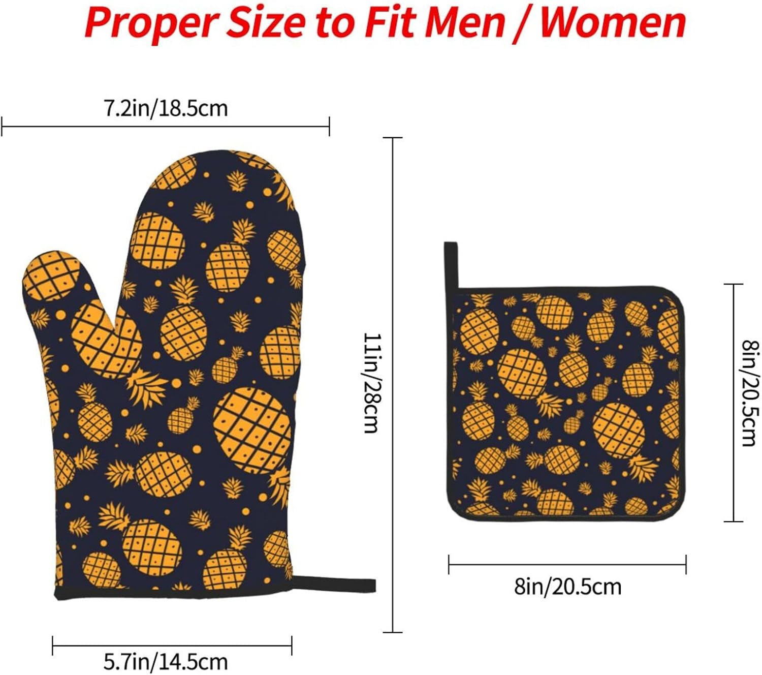 Golden Pineapple Print Heat Resistant Microwave Gloves, Used for Baking, Cooking, and Fashion Kitchen Essentials