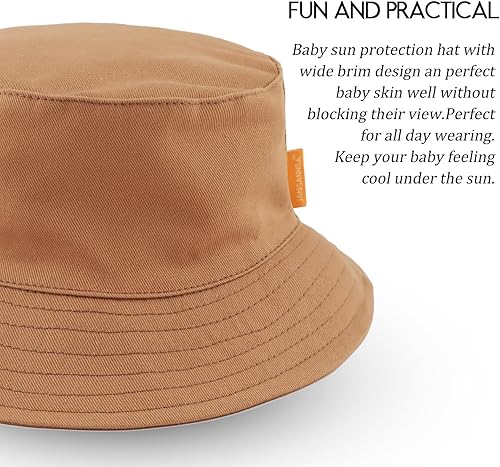 Miniatura 3 de JANGANNSA Sombrero de Sol de Algodón para Bebé Infante Niños Pequeños Niños Niñas Sombreros de Cubo Protección Solar de Verano Gorras de Playa para
