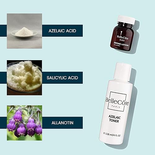 Miniatura 4 de Azelaic Toner - Loción de secado Duo - Juego de tratamiento facial para rosácea y manchas de acné quístico, alivio calmante del enrojecimiento,