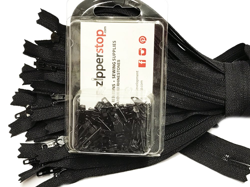 zipperstop Großhandel – Reißverschluss-Reparatur-Set Lösung # 3 Coil YKK-Schieber in Nähen oder Jewelry – Wahl der Brights,, neutralen Tönen, oder Mix YKK Black Set - 7pcs 90 inches Zippers / 15 Pulls