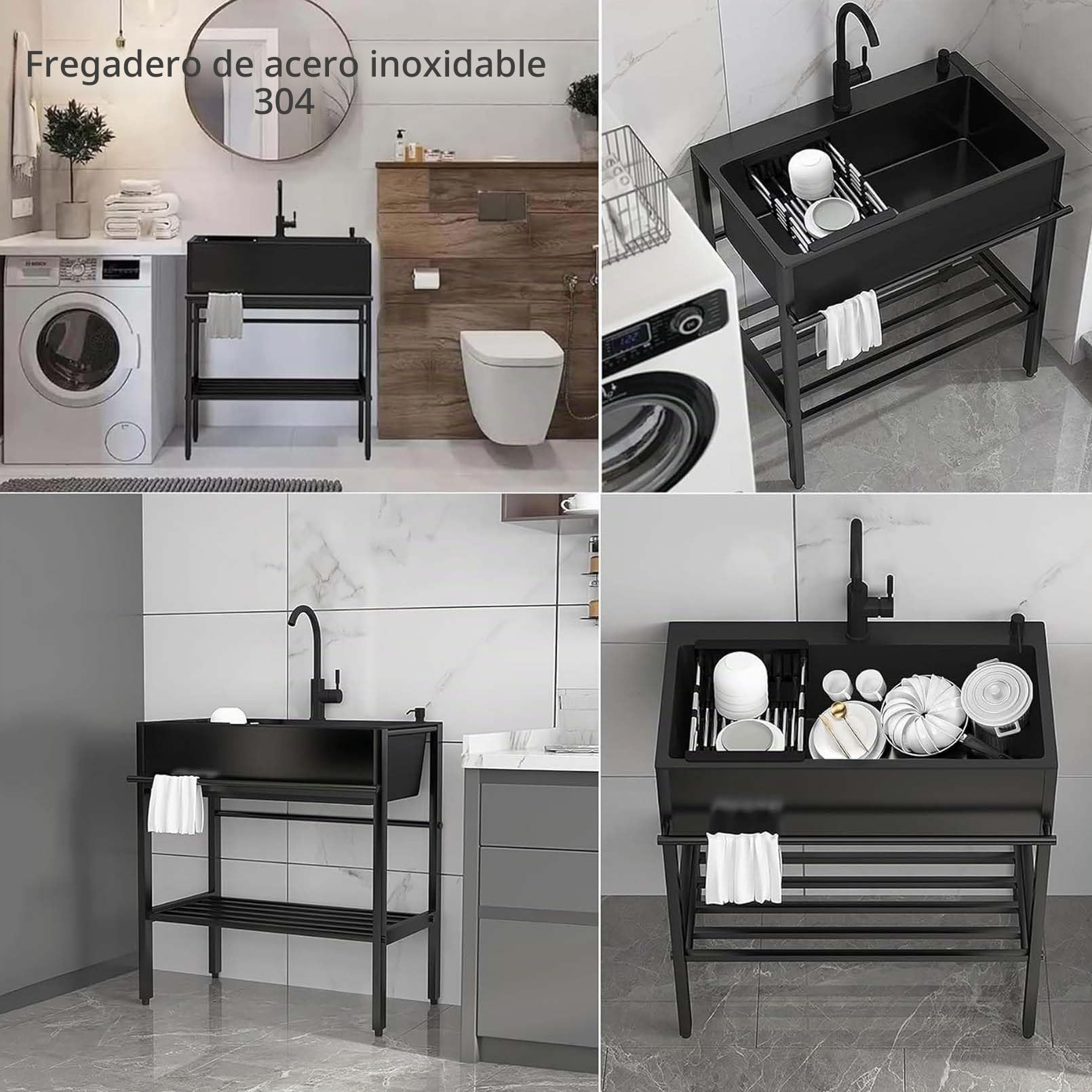 Fregadero de pie para catering, cocina, restaurante, fregadero de utilidad doble con estantes de almacenamiento para grifo, para garaje, lavandería, jardín al aire libre, 68 cm x 45 cm x 85 cm