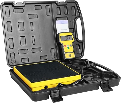 YELLOW JACKET Báscula de freón HVAC de 220 libras de carga de alta precisión con funda portátil para todos los tanques de recuperación de